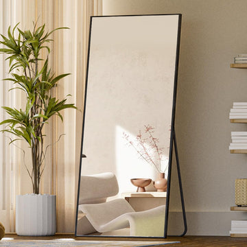 71"x26" Floor Mirror Full Length, Bedroom Floor Body Mirror with Stand, Large Black Mirror, Leaning, Standing or