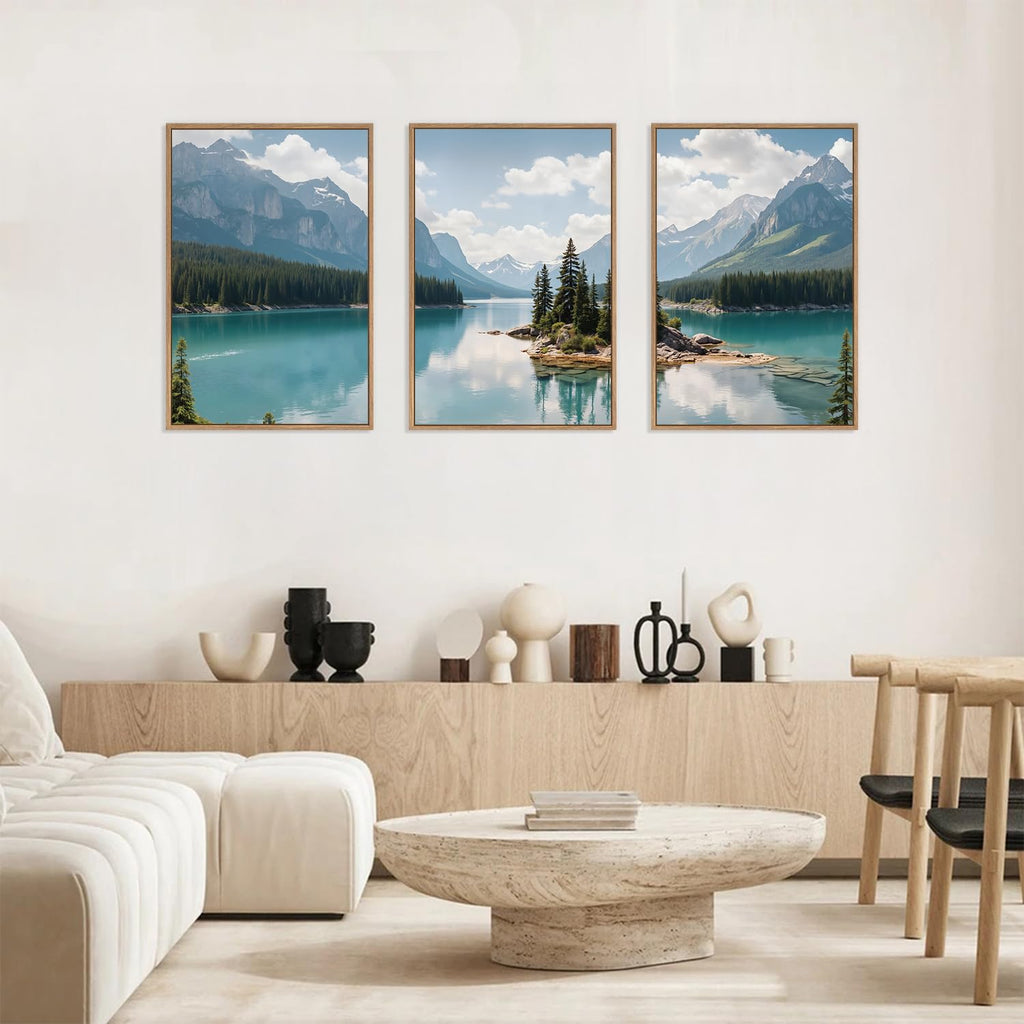 Mountain Wall Art Canvas, Forest Wall Art Mountain Lake, Lake Scenery Artwork, Landscape Nature Framed Decor, Realistic