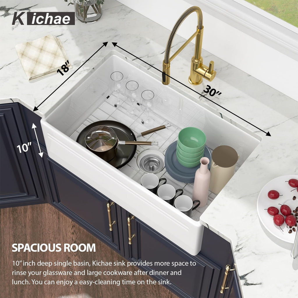 30 Farm Sink White - 30 x 18 Inch Farmhouse Kitchen Sink Flat Apron Front White Ceramic Porcelain Fireclay Single
