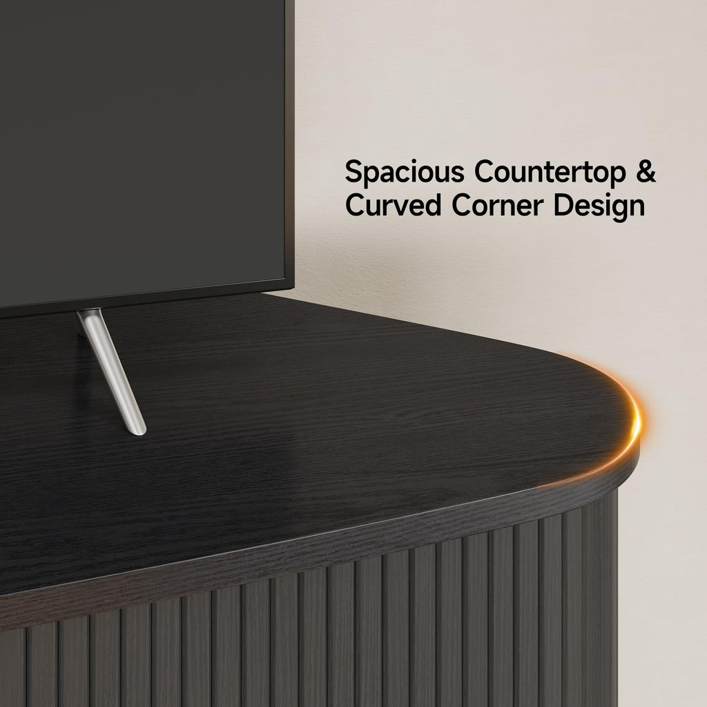 47" Corner TV Stand, Fluted TV Cabinet for 55 Inch TVs, Black