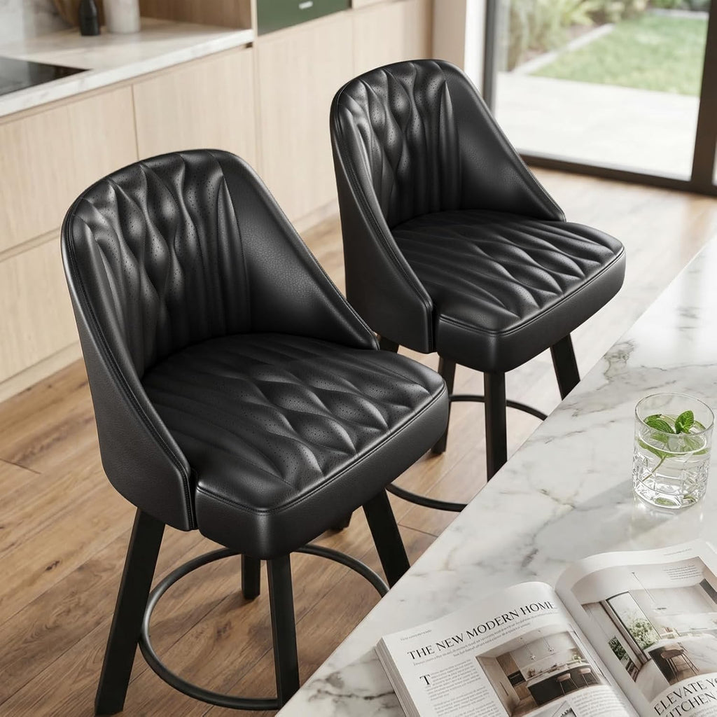 Swivel Bar Stools with Backs, 26 Inches Counter Height Bar Stools Set of 3, PU Leather Upholstered Counter Barstools