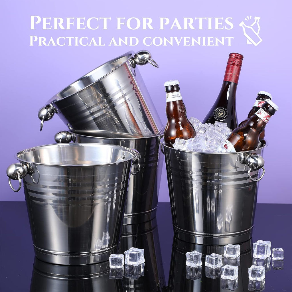 Stainless Steel Ice Bucket Champagne Bucket, Silver - Set of 8