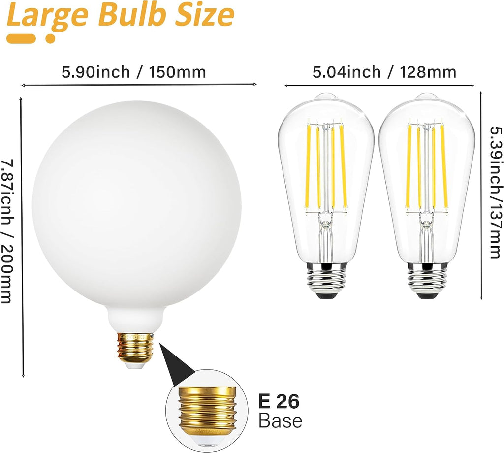Oversized LED Edison Bulb, 12W 1800LM Dimmable E26 3000k,1 Pack