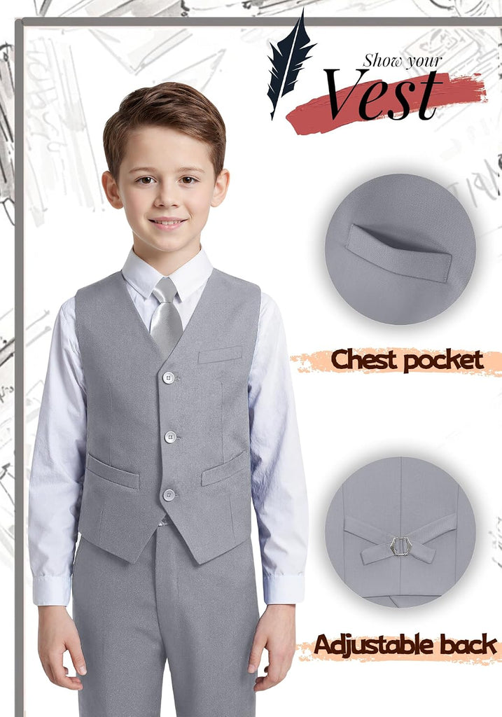 Boys Formal Suits Slim Fit Vest Pant Set for Kids Wedding Tuxedo