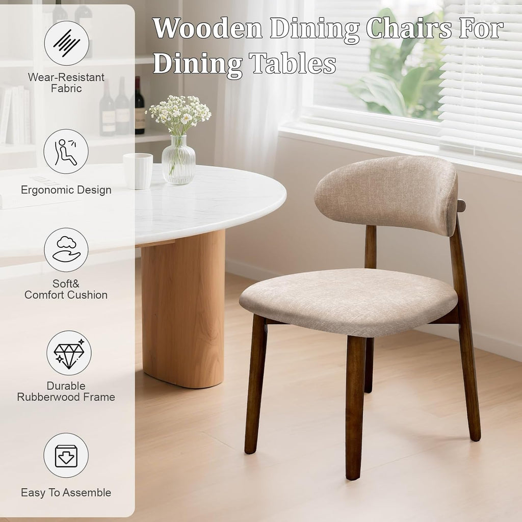 Farmhouse Dining Chairs Set of 4, Mid Century Modern Fabric Upholstered Kitchen Chairs, Wooden Dining Room Chair with
