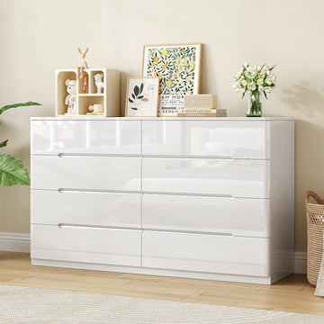 High Gloss Dresser, 47.2" Wide 8 Drawer Dresser, White