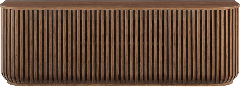Fortitude 75" Fluted Curved Sideboard Buffet with 4 Doors in Walnut - Modern Media Console TV Stand with Adjustable
