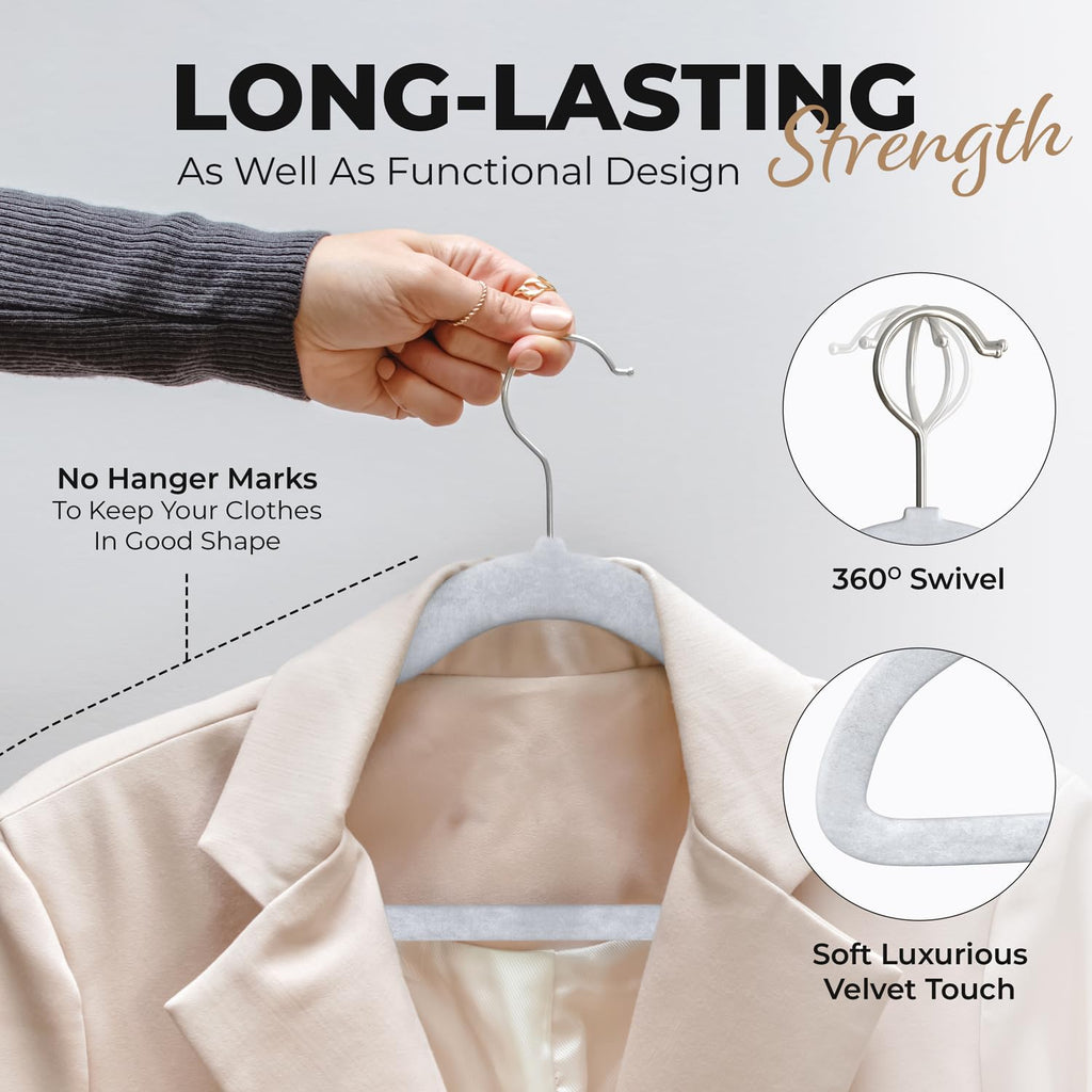 100 Pack Velvet Hanger for Shirt Pants Dresses Skirts Suits Jackets - Slim Space Saving Design - Standard Coat Hanger