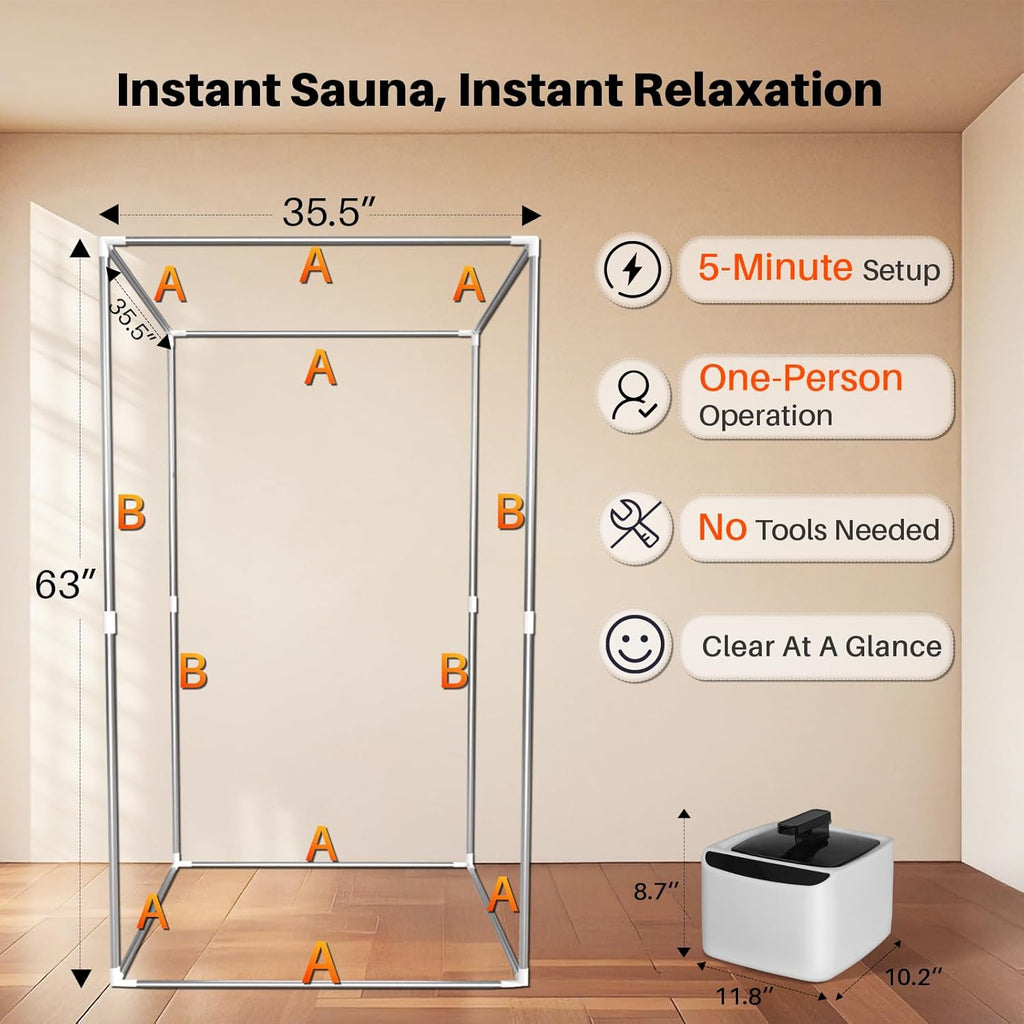 2024 Portable Steam Sauna for Home, Personal Full Body Sauna Tent with 2.6L 1000W Steamer