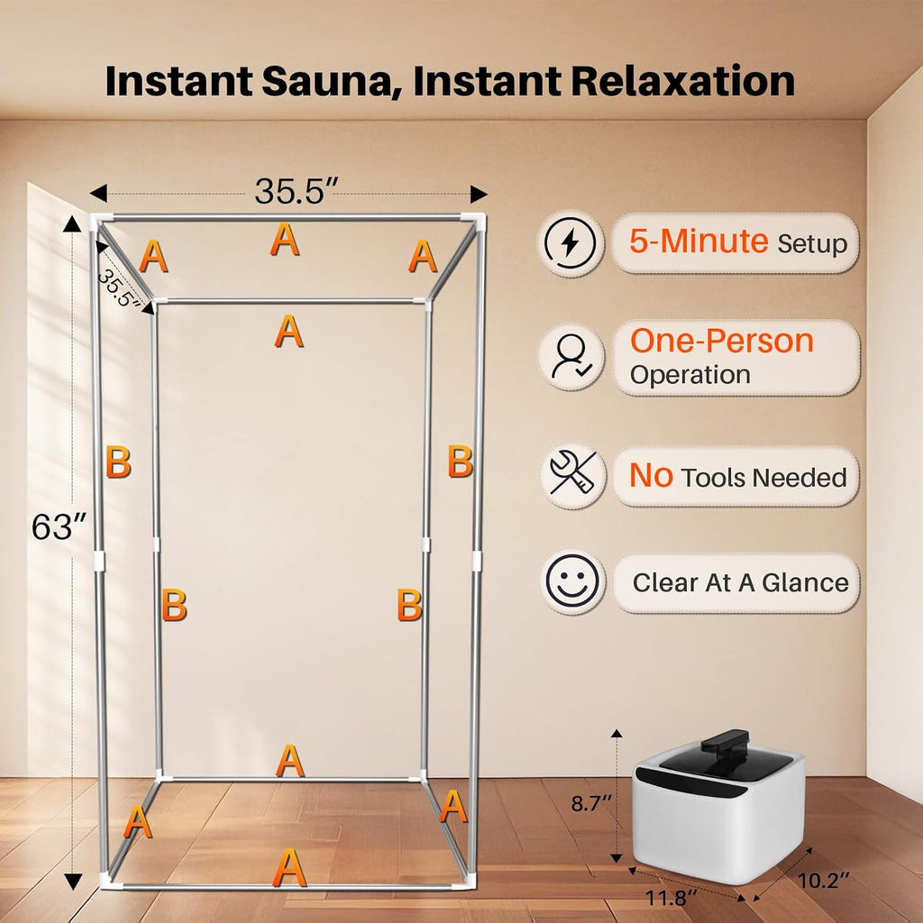 Portable Steam Sauna for Home, Personal Full Body Sauna Tent with 2.6L 1000W Steamer