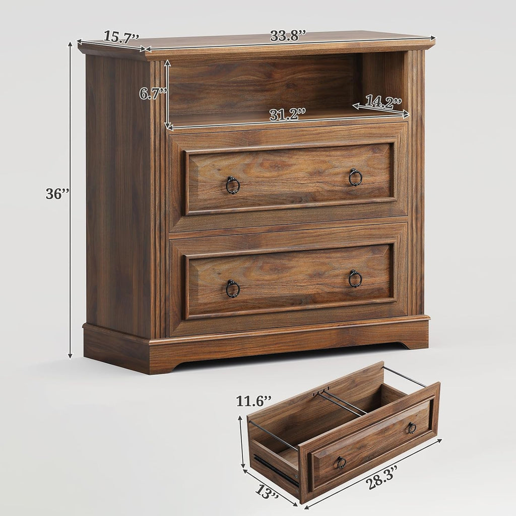 2 Drawer File Cabinet, Farmhouse Filing Cabinet Fits Letter, Legal, A4 Size, Wood Lateral File Cabinet with Printer