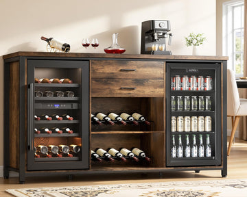 Coffee Bar Cabinet with 2 Fridge Space, 70.8" Large Wine Cabinet