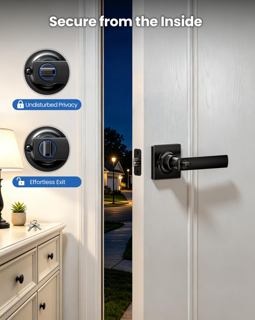 2 PCS Square Keyed Entry Lever, Door Handle with Lock, Matte Black