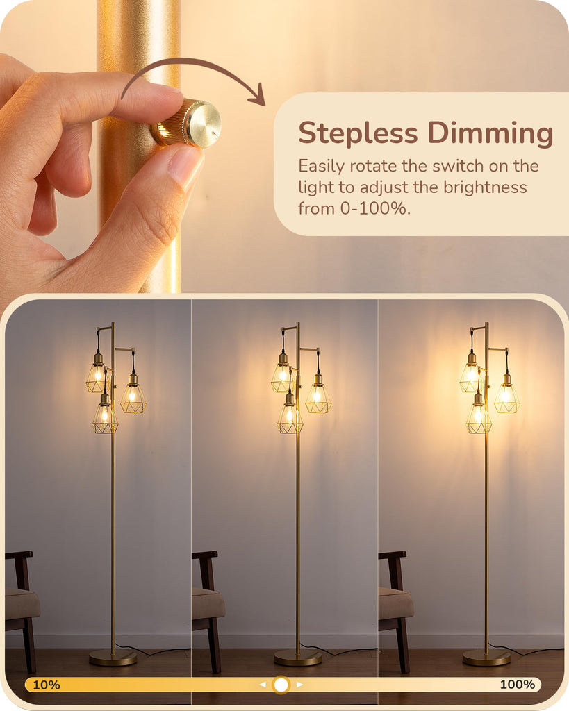 70" Dimmable Farmhouse Floor Lamp, Gold