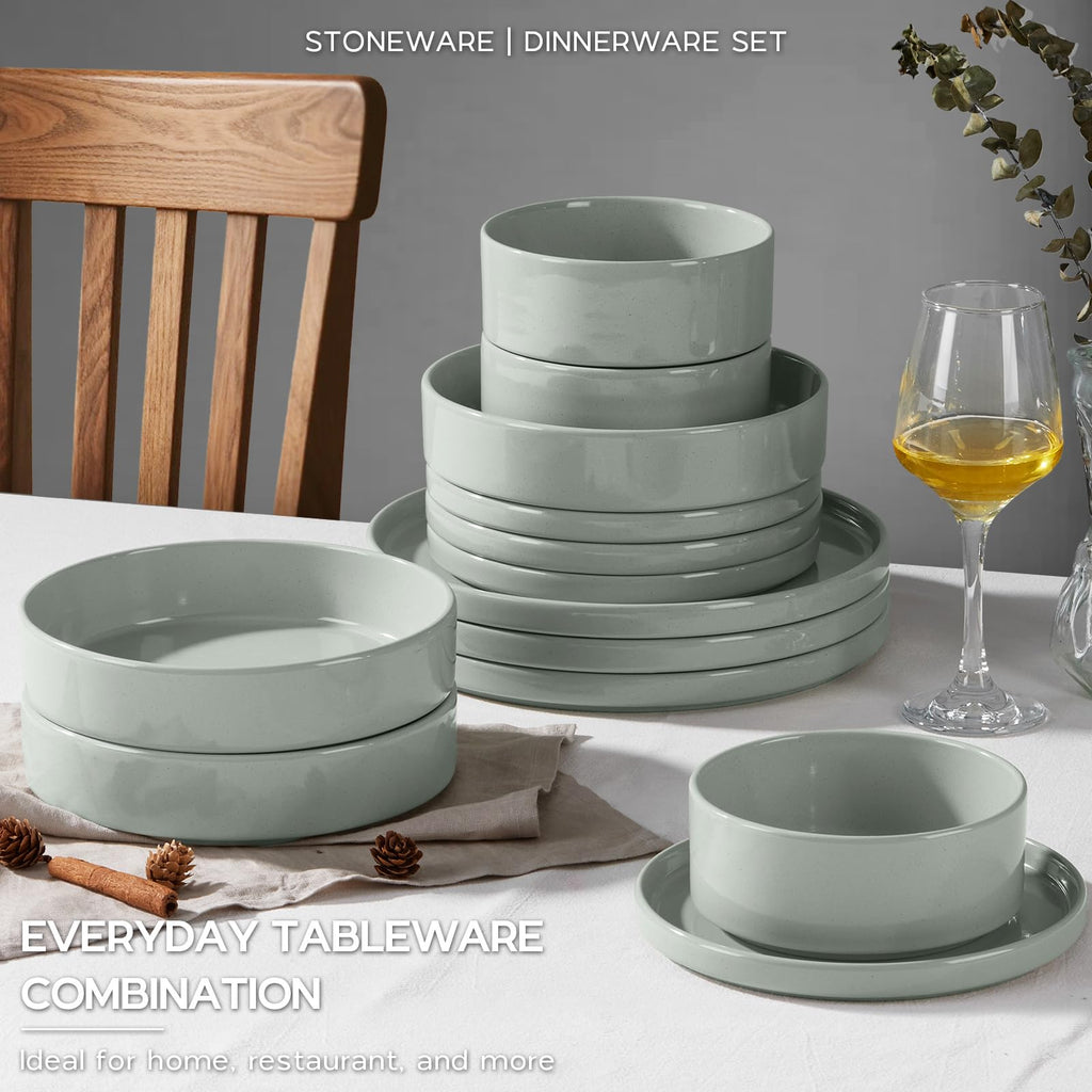 Speckled Dinnerware Set for 4 with Pasta Bowl, 16 Piece Stoneware Plates and Bowls Dishes Set, Microwave & Dishwasher