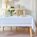 Heavy Duty Waffle Weave Jacquard Fabric Tablecloth with White Lace,Waterproof and Stain-Resistant Ta