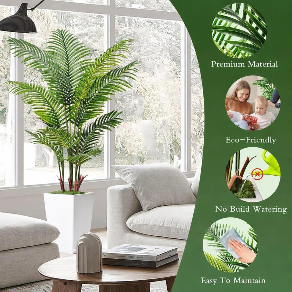 6FT Artificial Palm Tree with Tall White Planter, Floor Plant