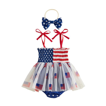 My First 4th of July Baby Girl Outfit Newborn American Flag Romper Dress (Blue, )