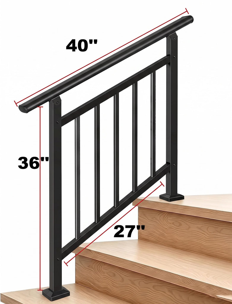 3-Step Hand Rails for Outdoor Steps with Black Balusters