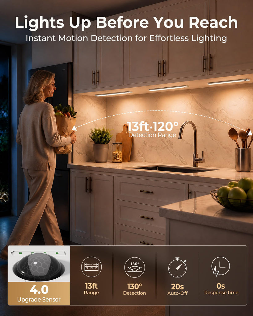 Upgraded Under Cabinet Light, 4800mAh Battery, 200LM Bright