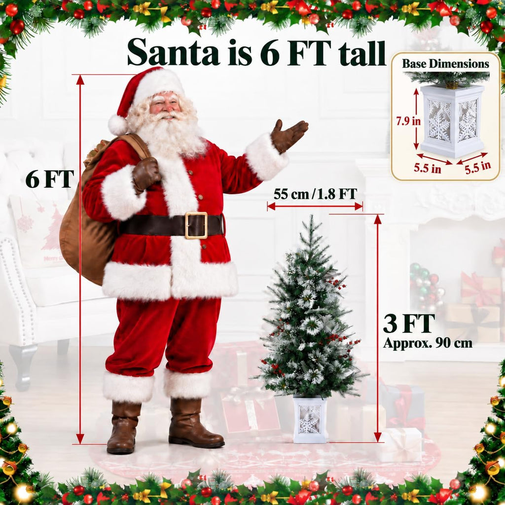 3 Ft Pre-Lit Christmas Tree, Artificial Christmas Tree with Base, Xmas Tree with Timer, Christmas Decoration , Easy