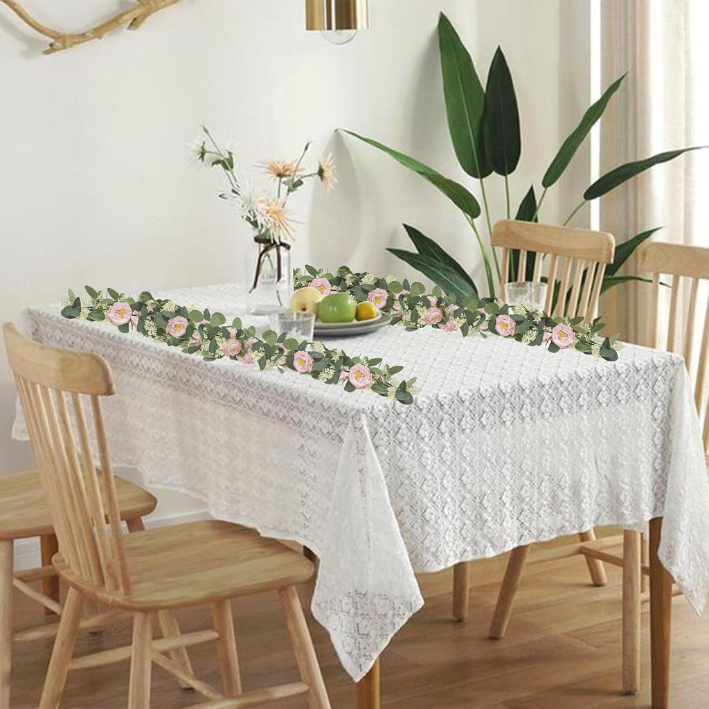 Pink 6.6Ft Artificial Eucalyptus Flower Garland with Fake Rose Flower Vine Seeded Eucalyptus Leaves Greenery - Set of 2