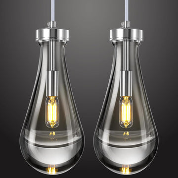 Raindrop Pendant Lights Kitchen Island Set of 2 Teardrop Chrome Hanging Light Fixtures Clear Solid Glass Pendant Light Modern Chandeliers for Dining Room Porch Corridor Living Room A121-B0BN144WF8