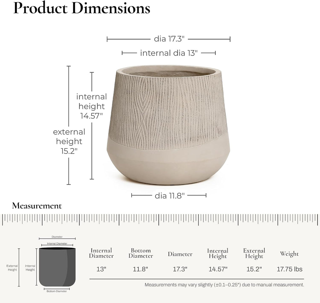 LuxenHome 17" Round Planters for Indoor Plants, Blended Tan Large Plant Pot | Planter with Drainage Hole and Rubber