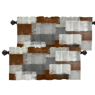 Umber Abstract Brush Painting Valance Curtains, Green Modern Window Treatment Kitchen Valances Multilayer Polyester