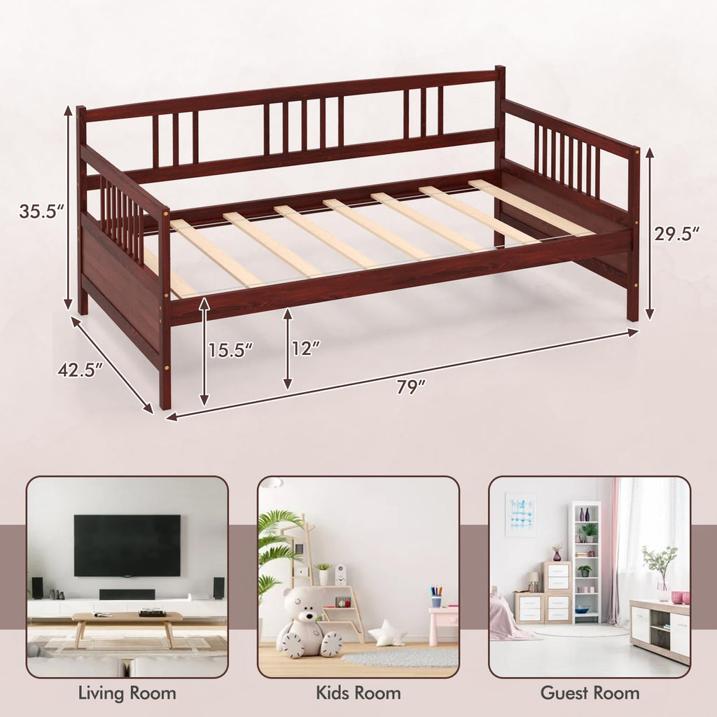 Wood Daybed Frame Twin Size, Sofa Day Bed Frame with Wooden Slats Support, No Box Spring Needed, Twin Daybed Frame