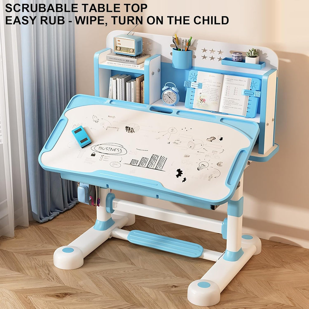 Kids Desk and Chair Set, Height Adjustable Study Table with Tilt Desktop