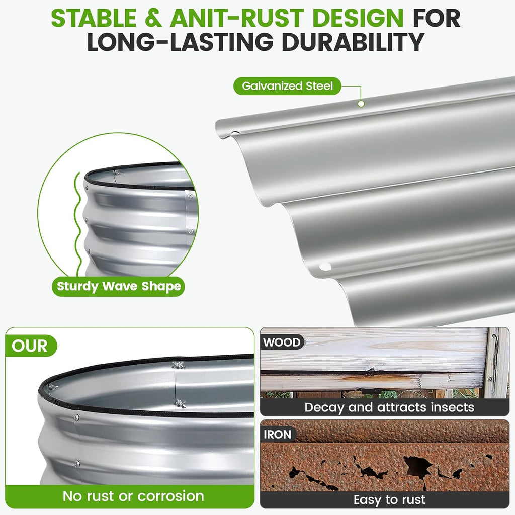 Galvanized Raised Garden Bed 4x2x2ft,Silver Planter Box | 24" Deep Oval Metal Garden Beds with Easy Assembly &