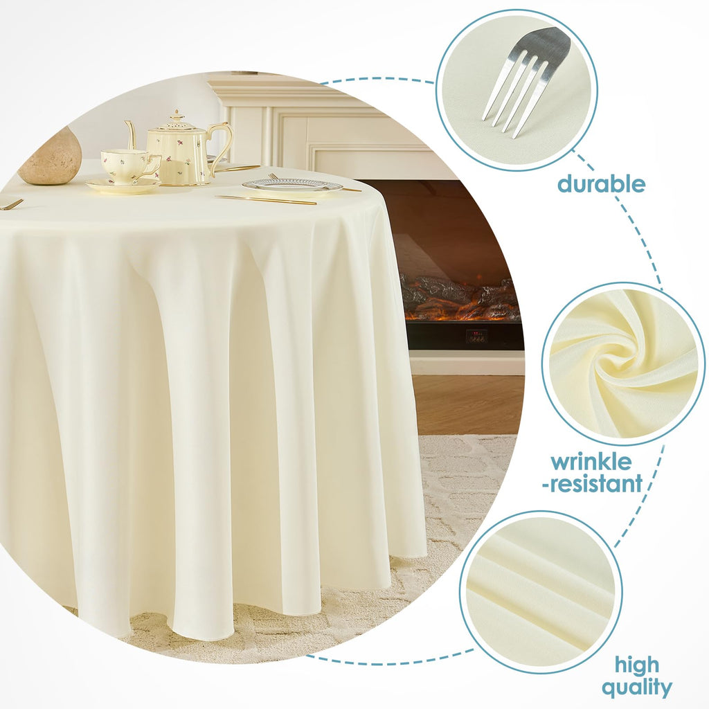 Classic Series 10 Pack 120inch Round Table Cloth Polyester, Ivory