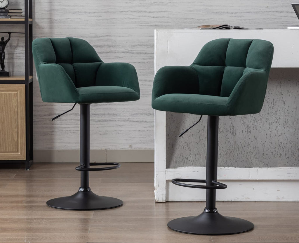 Swivel Bar Stools Set of 4 Modern Velvet Counter Barstools with Back and Arms Adjustable Bar Height Bar Stool Chairs