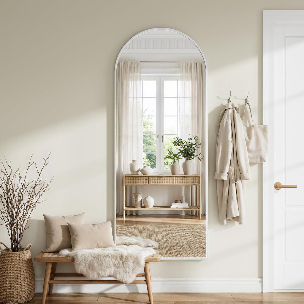 Full Length Mirror - 57" x 20" Arched Floor Mirror/Wall Mounted Aluminum Alloy Frame Full Body Mirrors Living Room