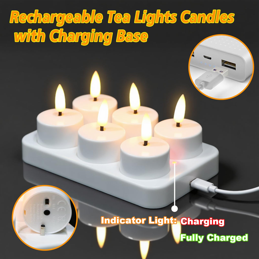 Rechargeable Tea Lights Candles Remote Timer Charging Base White