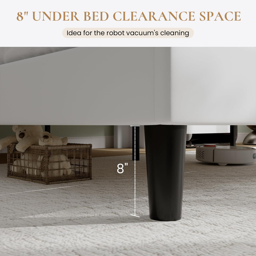 King Size Platform Bed Frame with Charging Station, Velvet Wingback Headboard with Storage Shelf, Wooden Slats