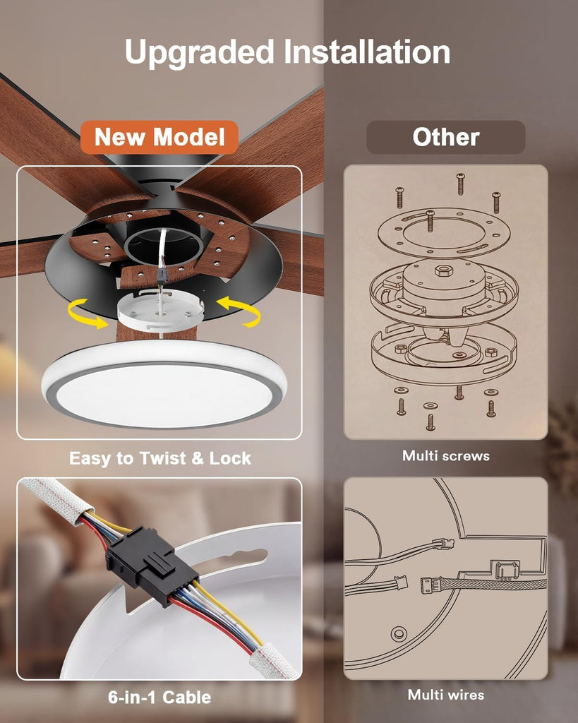 52'' Smart Ceiling Fan with RGBAI Lights Remote, RGB & Stepless Color Temperature, Work with Alexa/Google/App