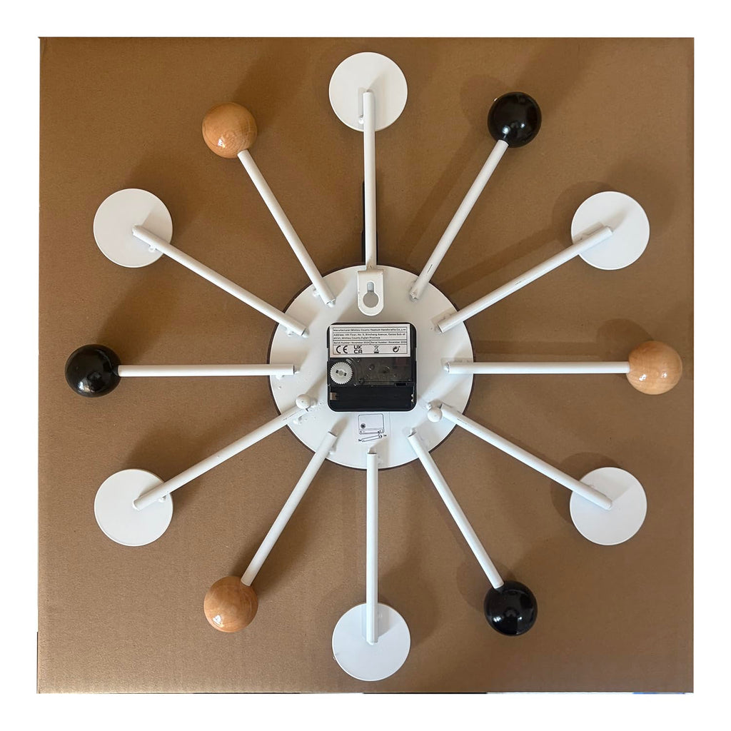 Big Wood Ball Wall Clock 16 Inch, Mid Century Modern