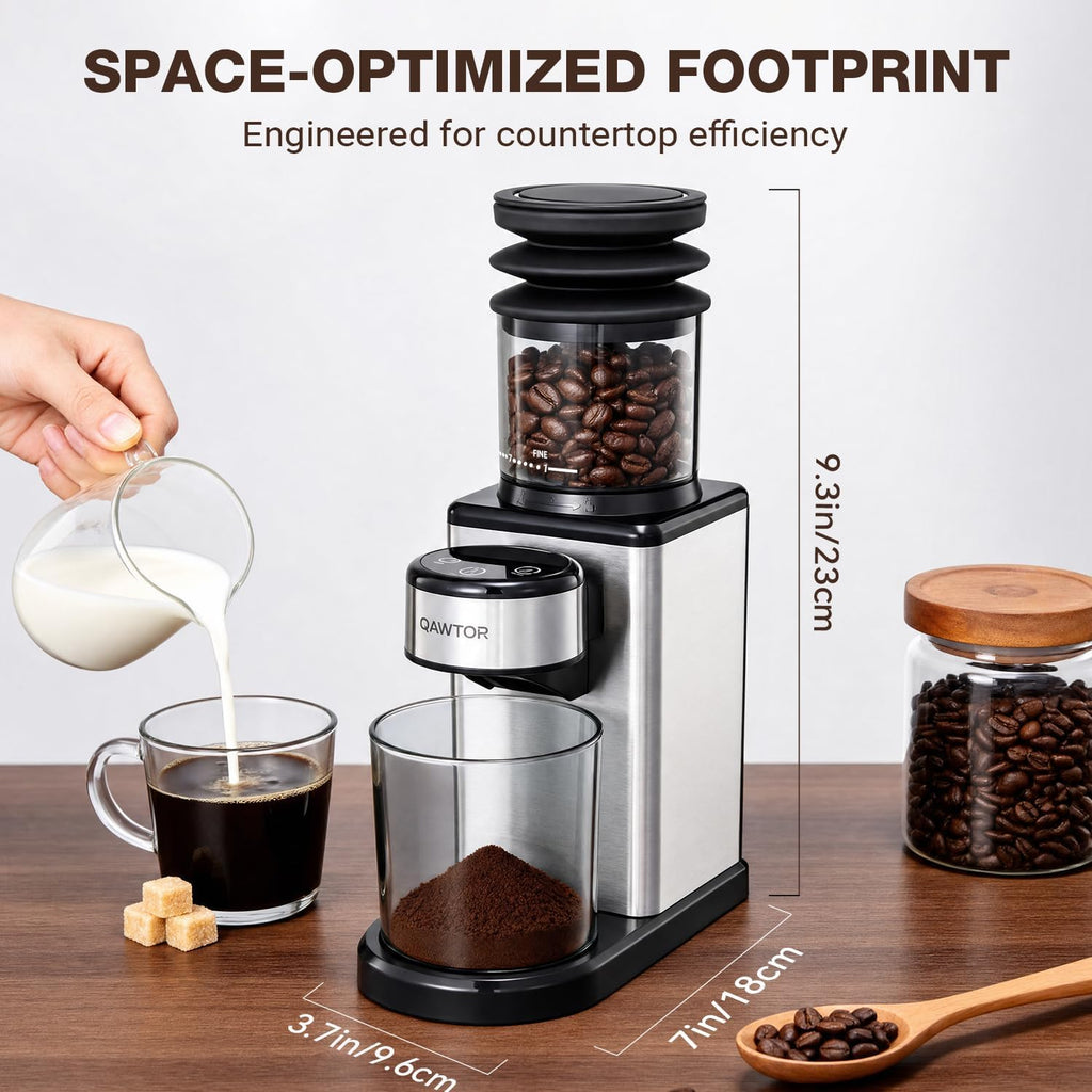 Electric Coffee Grinder, Conical Burr Coffee Grinder with 25 Settings & 60-Second Timer, Stainless Steel