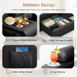 3-Seater Loveseat Recliner Sofa, Home Theater Seating Reclining Couch with Flip Middle Backrest