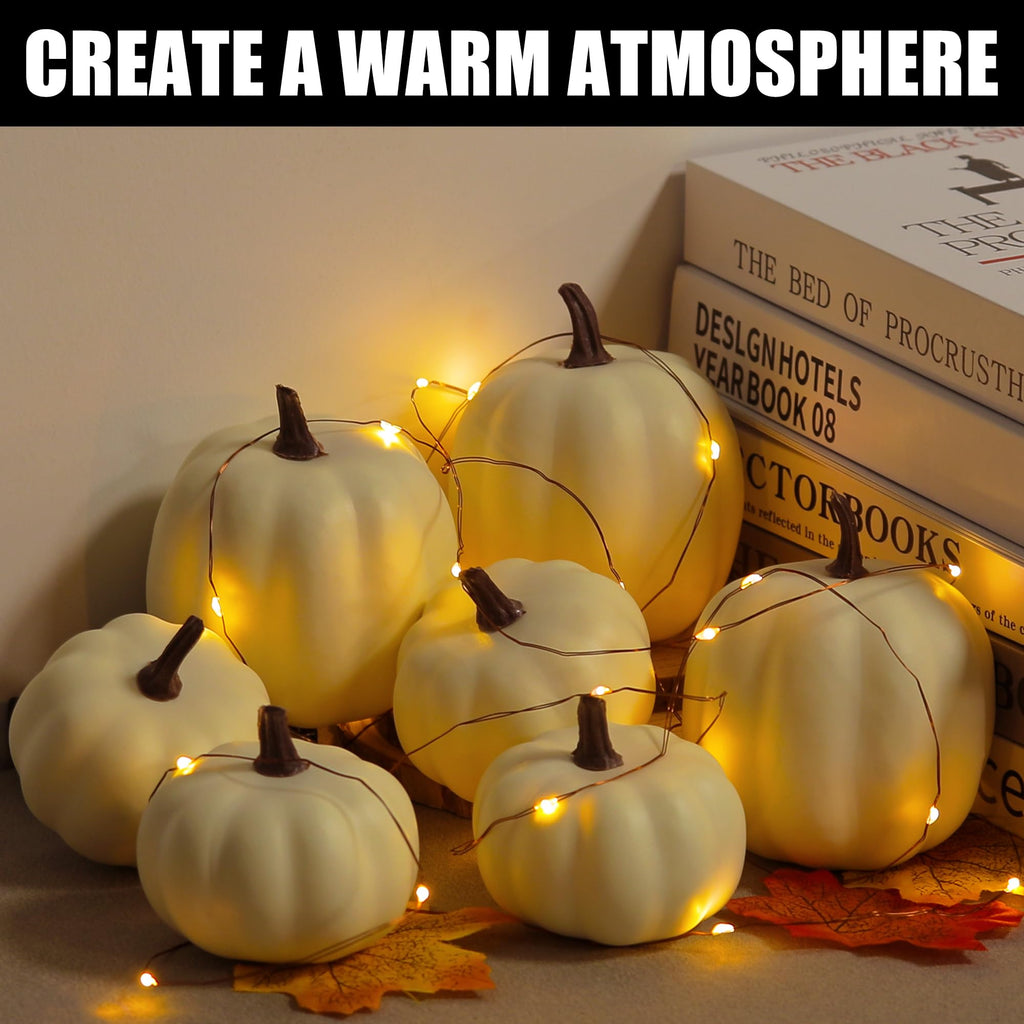 Pumpkin Decor - White Artificial Pumpkins - 8 PCS Foam Pumpkin Set