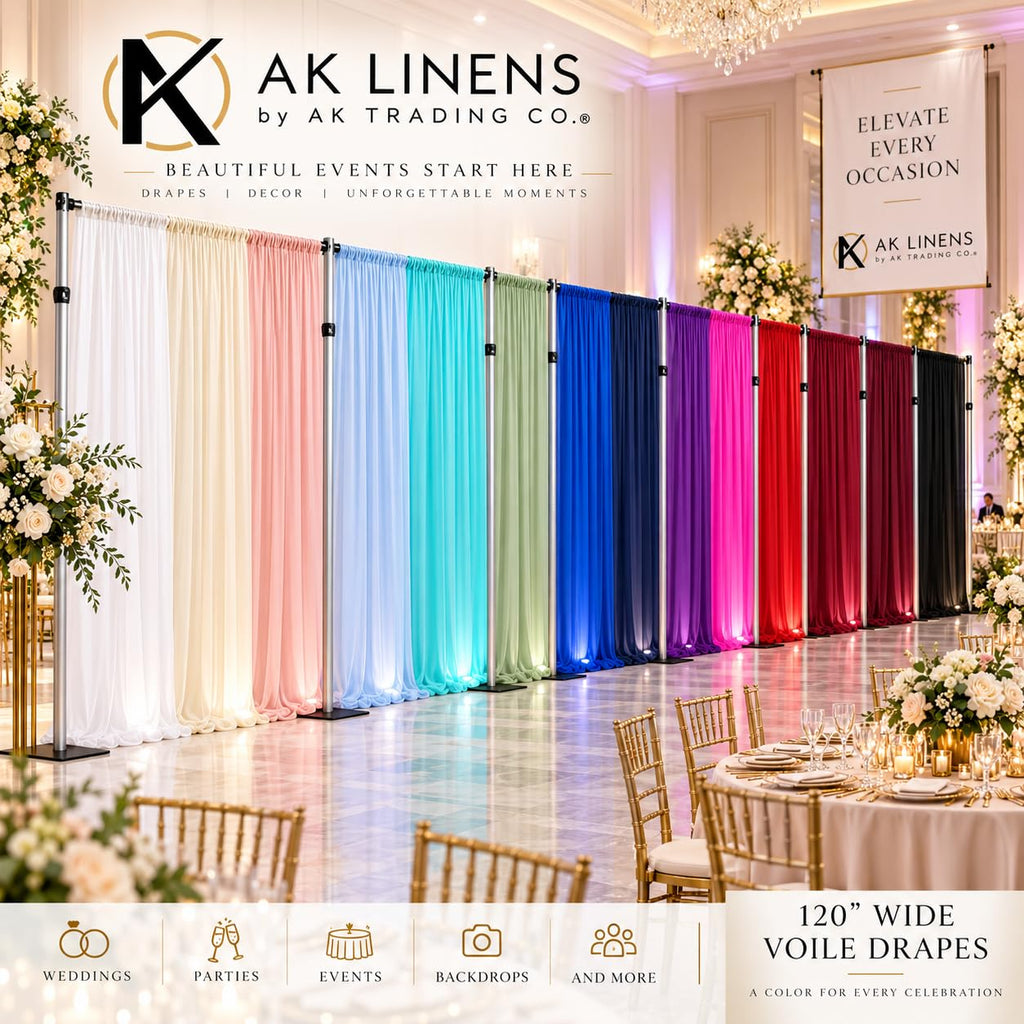 120" Wide (10Ft Wide) Sheer Voile Drape Panels for Backdrop, Wedding Events, Ceiling Drapes, Event Masking, & Decor