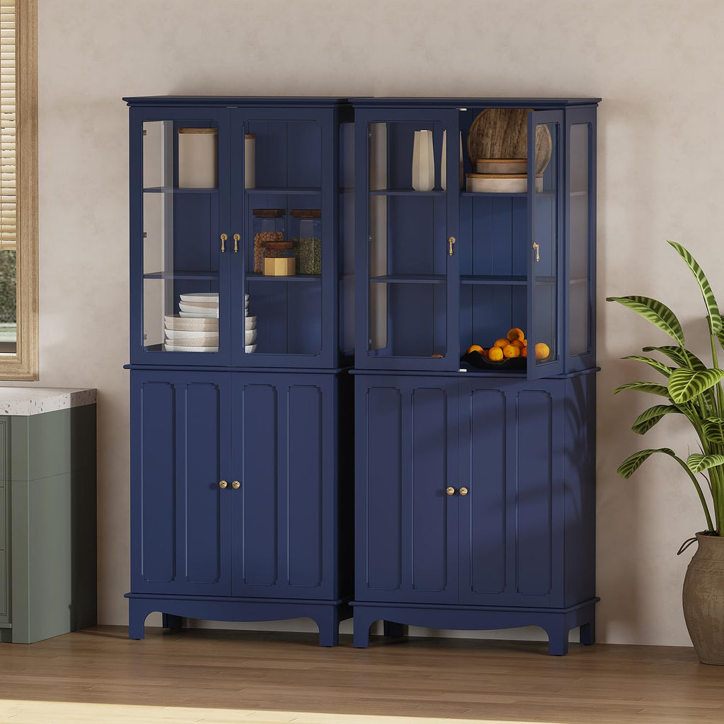 72" China Cabinet, Freestanding Kitchen Pantry with Tempered Glass Doors, Tall Sideboard Buffet Hutch with Adjustable