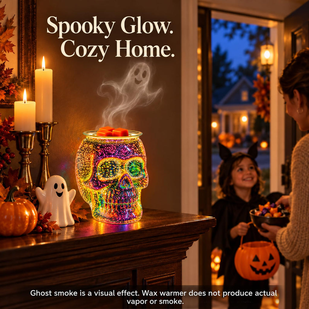 Wax Melt Warmer, Wax Warmer for Scented Wax with Light Bulb, Electric Skull Wax Burner, Halloween Fragrance Wax