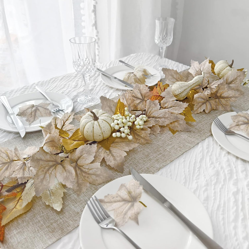 Fall Decorations 6Ft Fall Garland with Lights, Fake Pumpkin Berry Autumn Maple Leaves Garland for Mantle Halloween