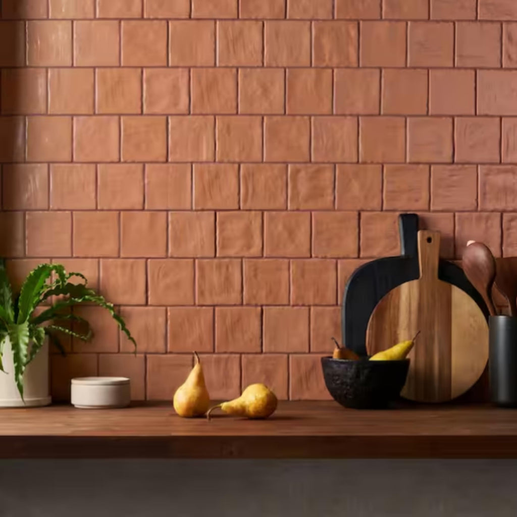 4x4 Inch HTCFD Premium Quality Terracotta Matte Zellige Ceramic Tile with Subtle Shimmer | Handmade Look Moroccan