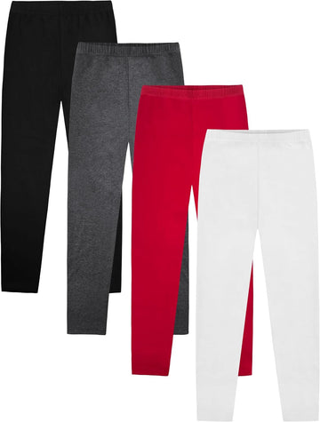 Girls Leggings 4 Pack Cotton Blend Stretch Full Length Pants