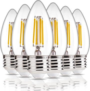 6 Pack Chandelier Light Bulbs 60W Equivalent, E26 Edison Bulb, 450LM Dimmable LED Light Bulb, 2700K Soft White, B11