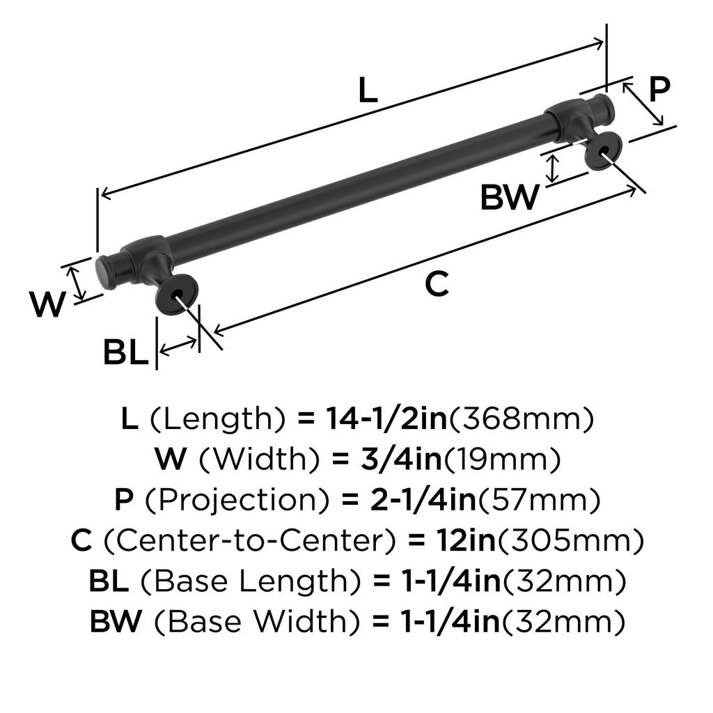 12" Winsome Matte Black Appliance Pull